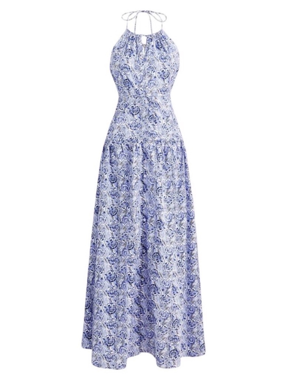 J. Crew Collection Anguilla Halter Dress Women’s Size 0 Dandelion Swirl Blue NWT - Picture 2 of 11